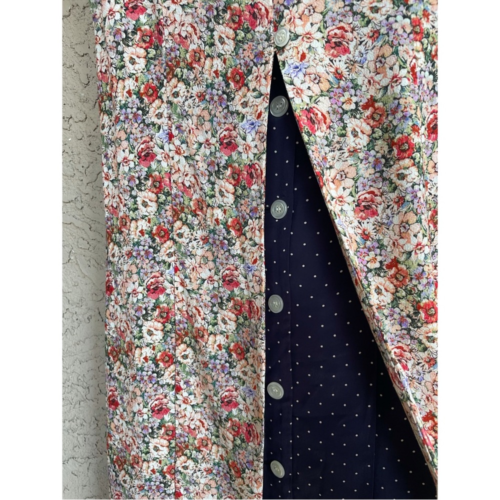ROUJE Floral Navy Polka Dot Printed Layered Sleeveless Button Down Lorine Dress - Picture 11 of 14